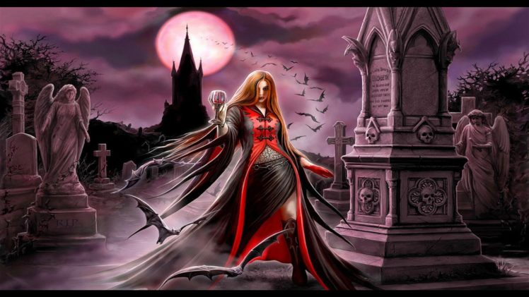 vampire, Girl, Graveyard HD Wallpaper Desktop Background