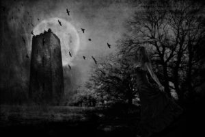 gothic, Girl, Bats, Moon