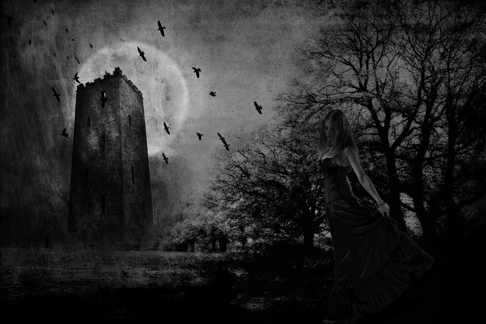 gothic, Girl, Bats, Moon Wallpaper