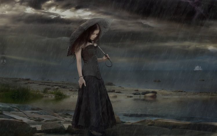 gothic, Girl, Rain HD Wallpaper Desktop Background