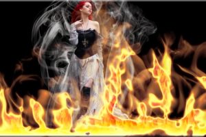 gothic, Girl, Fire