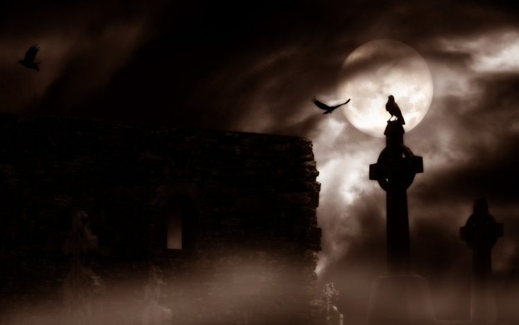 gothic, Grave, Moon, Ravens HD Wallpaper Desktop Background