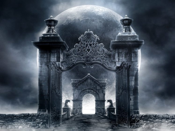 gothic, Gates, Moon HD Wallpaper Desktop Background