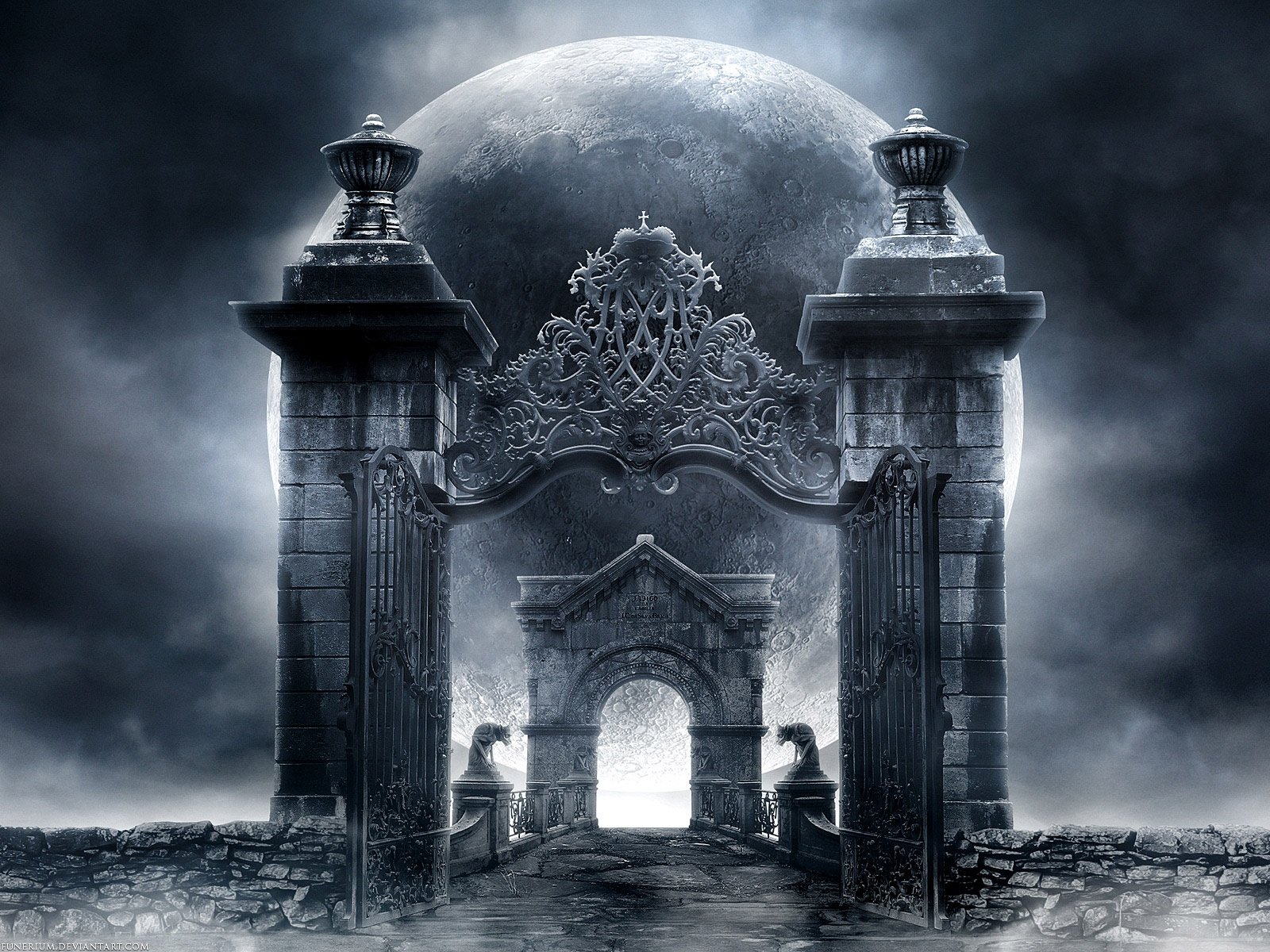 gothic, Gates, Moon Wallpaper