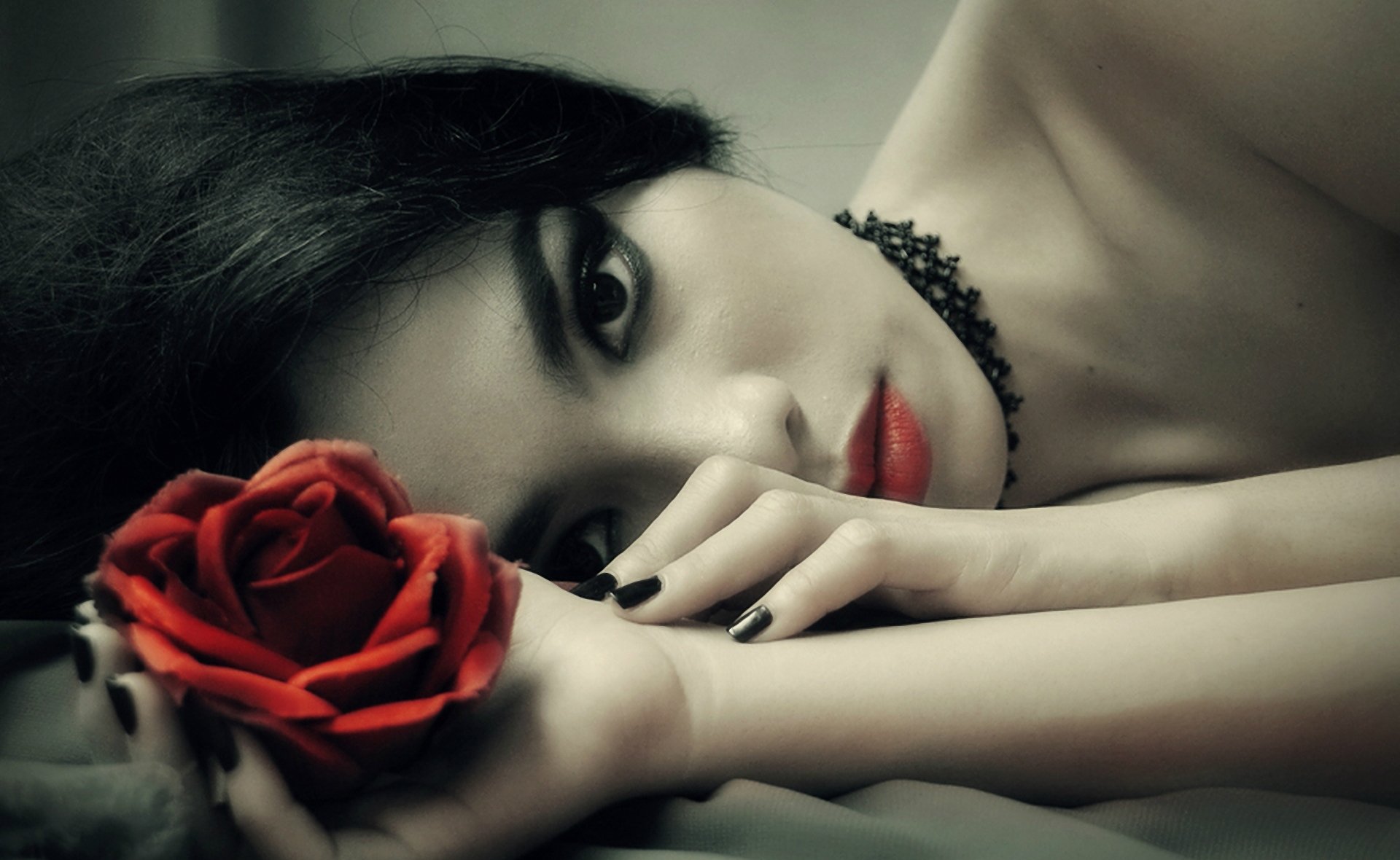 gothic, Girl, Rose Wallpaper