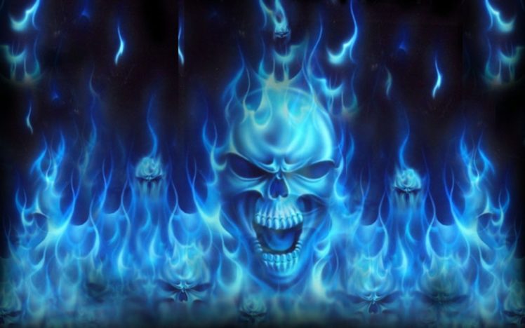 skulls,  , Dark, Abstract, Flames, Blue HD Wallpaper Desktop Background