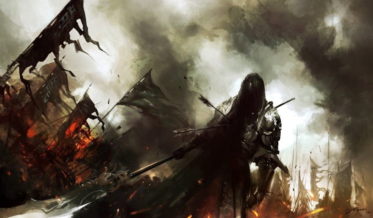 arts, Warrior, Weapons, Flags, Battle, Arrows, Destruction HD Wallpaper Desktop Background