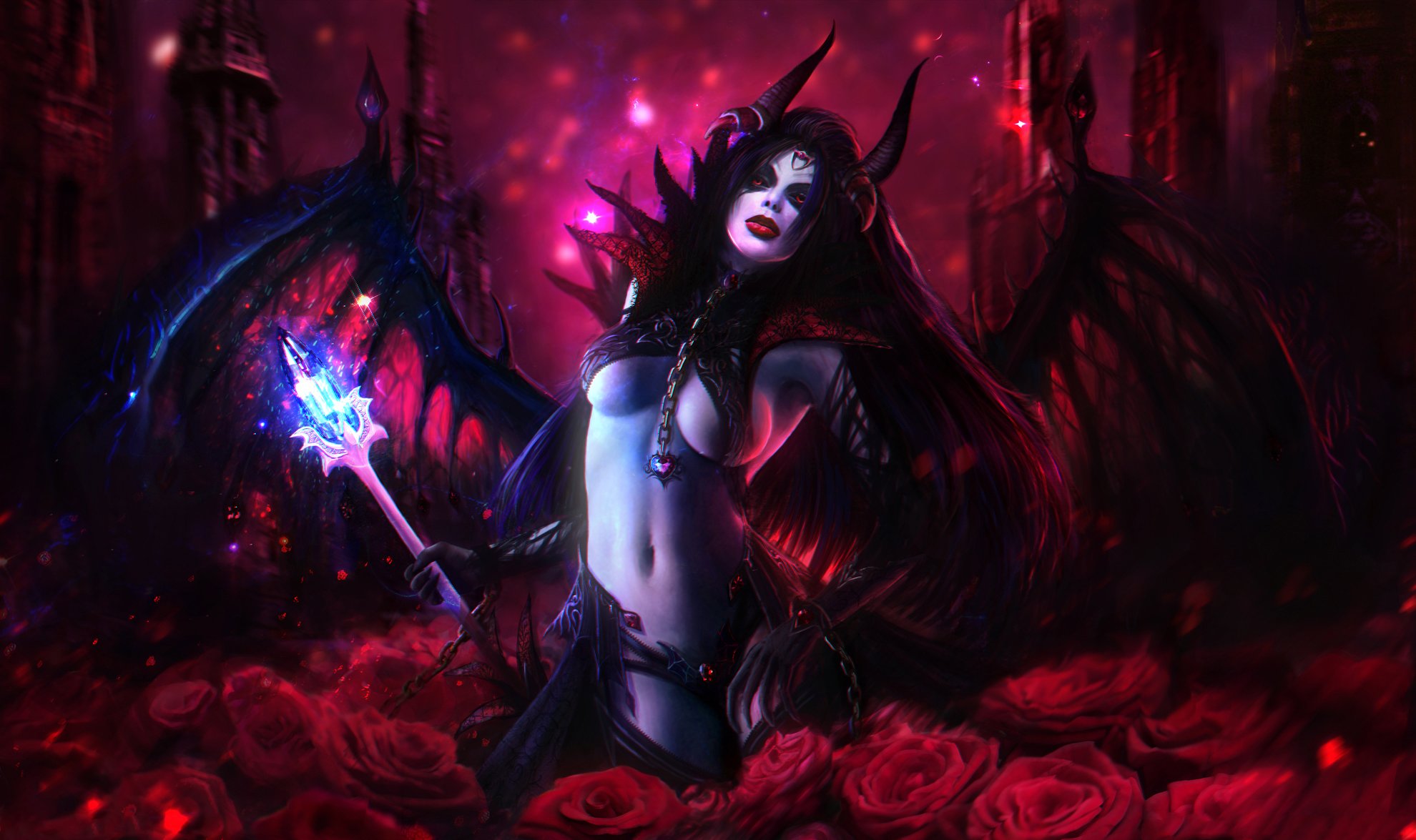 dota, 2, Queen, Of, Pain, Demon, Roses, Mage, Staff, Games, Girls, Fantasy,...