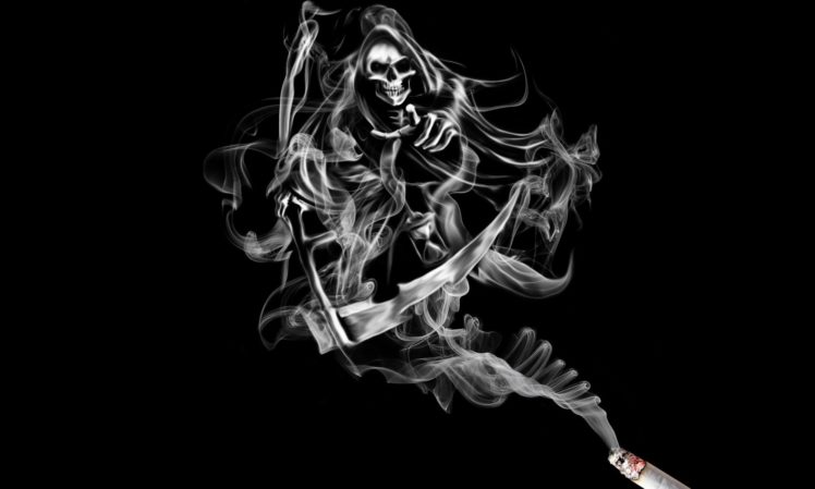 smoke, Skeleton, Death, Fantasy, Reaper, Skull, Cigarette, Artwork, Dark HD Wallpaper Desktop Background