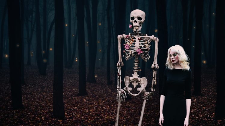 blonde, Skeleton, Forest, Trees, Death, Sad, Sorrow, Gothic HD Wallpaper Desktop Background