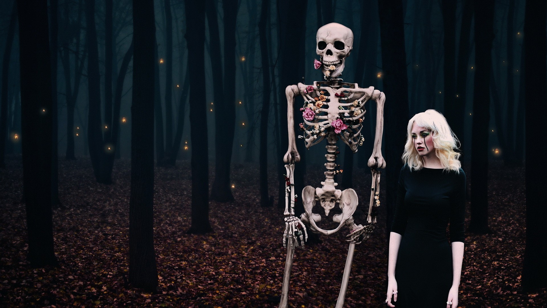 blonde, Skeleton, Forest, Trees, Death, Sad, Sorrow, Gothic Wallpaper