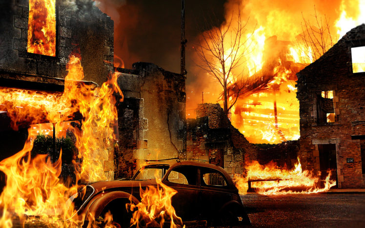 fire, Building, Car, Creative HD Wallpaper Desktop Background