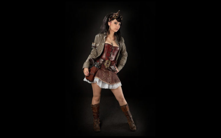 brunette, Black, Skirt, Cosplay, Steampunk HD Wallpaper Desktop Background
