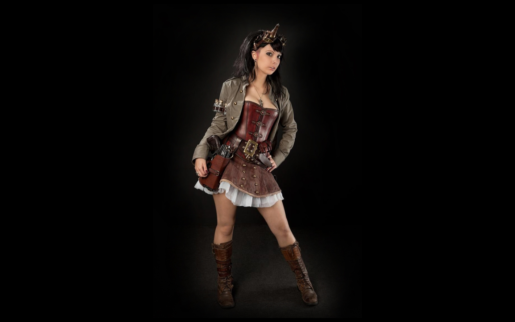 brunette, Black, Skirt, Cosplay, Steampunk Wallpaper