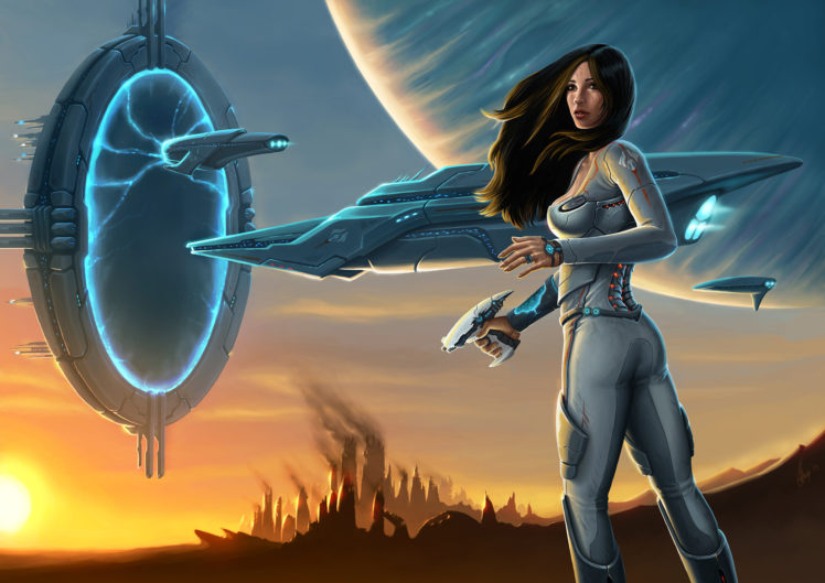 warriors, Ships, Teleport, Fantasy, Girls, Space, Warrior, Spaceship, Spacecraft, Sci fi HD Wallpaper Desktop Background