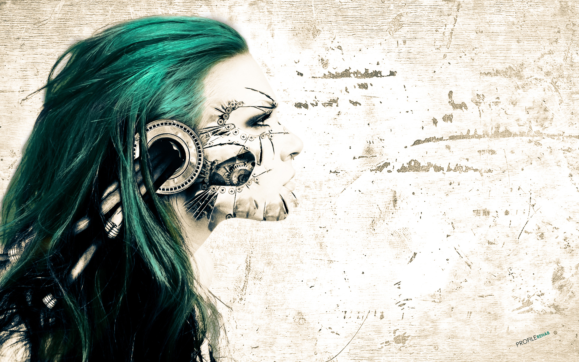 face, Robot, Cyborg, Headphones Wallpaper