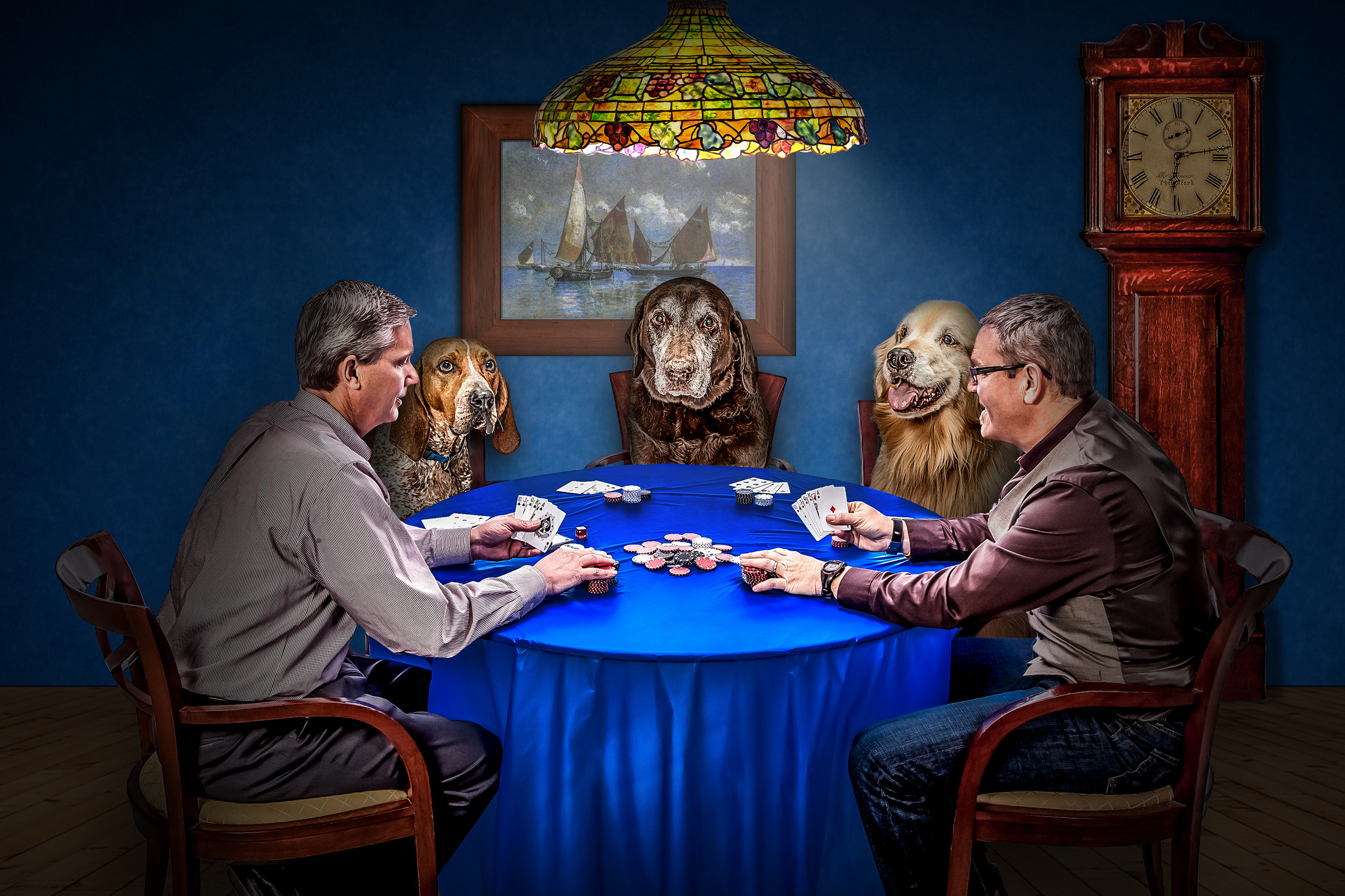men, Dogs, Cards, Game, Poker, Situation, Chips, Clock, Funny Wallpaper