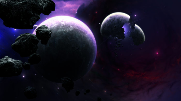 planets, Rocks, Stones, Debris, Cracked, Purple, Space, Stars, Nebula HD Wallpaper Desktop Background