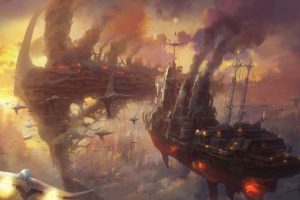 steampunk, Ships, Fantasy, Sci fi
