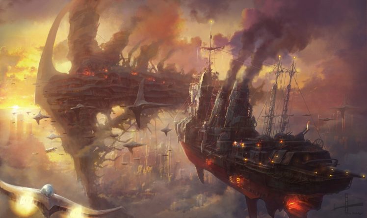steampunk, Ships, Fantasy, Sci fi HD Wallpaper Desktop Background