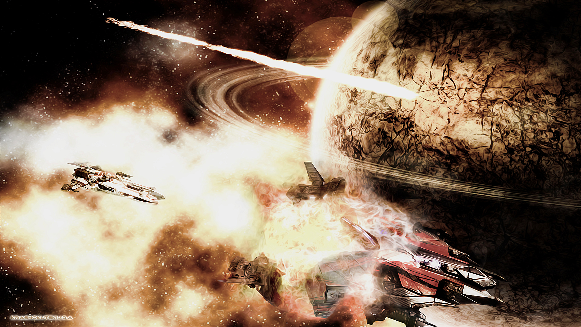sci fi, Space, Spaceship, Spaceships, Battle, Fire, Explosion, Planet Wallpaper