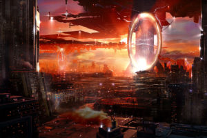 sci fi, City, Cities, Futuristic, Portal