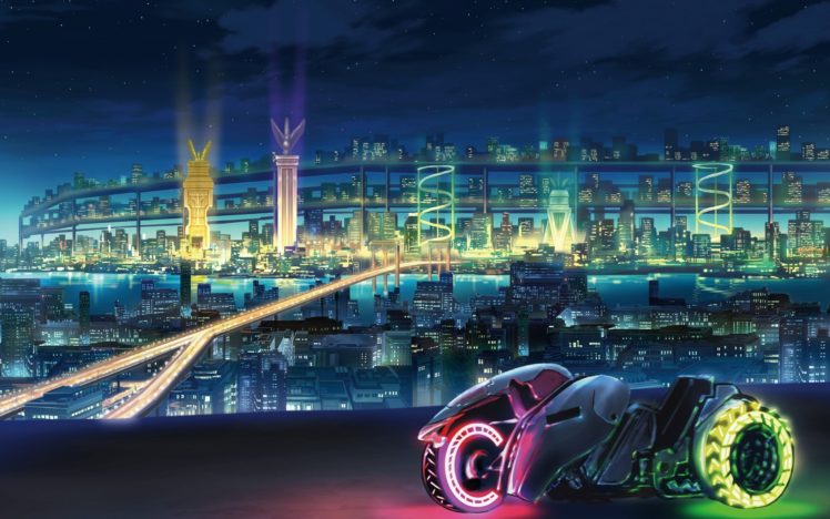 bridges, Science, Fiction, Motorbikes, Cities, Neon HD Wallpaper Desktop Background