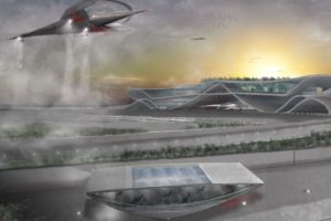 futuristic, Airport, Sci fi, Airplane, Spaceship