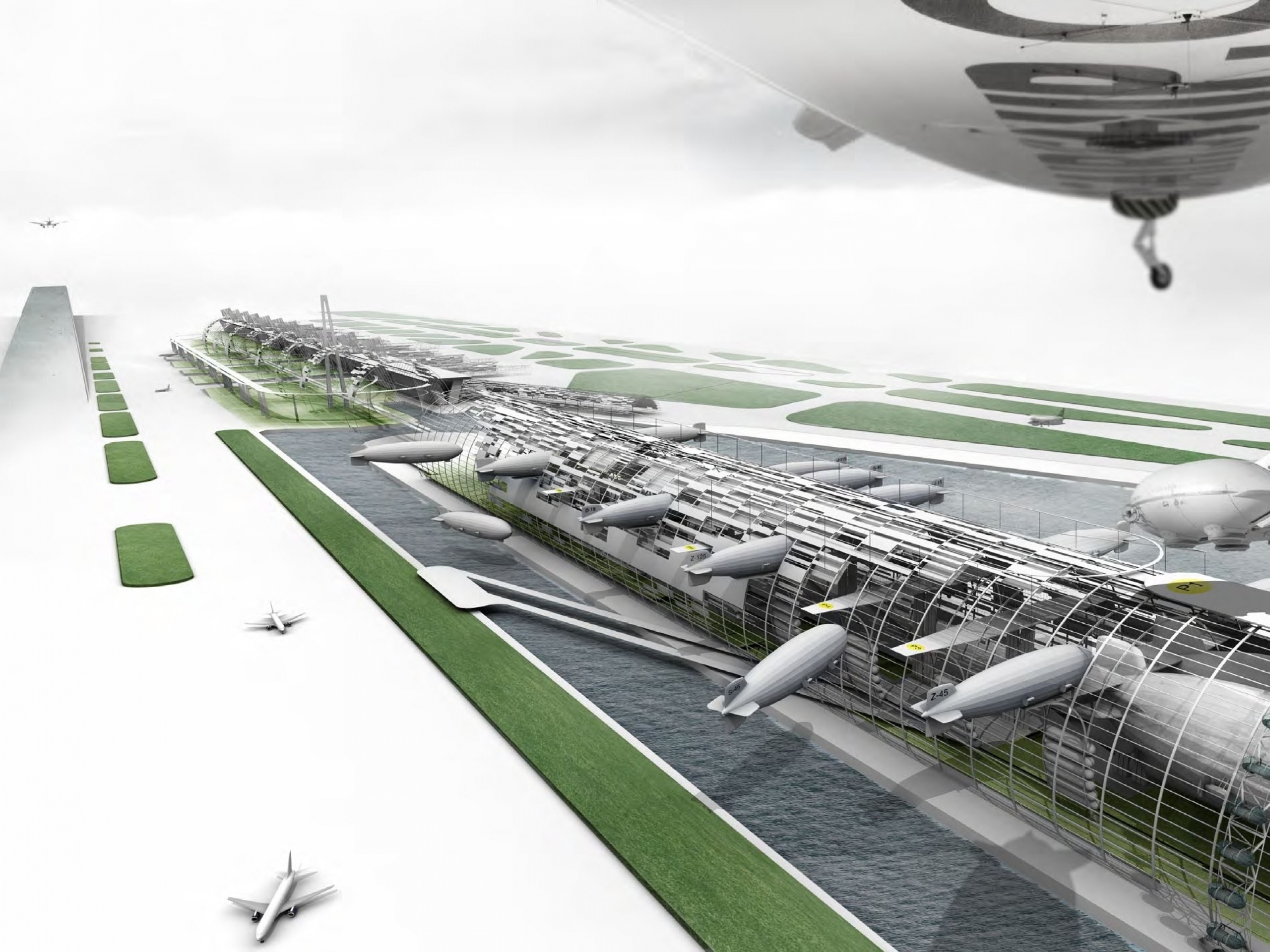 futuristic, Airport, Sci fi, Airplane Wallpaper