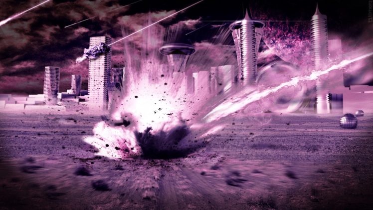 outer, Space, Futuristic, Explosions, Purple, Impact, Meteorite, Cities, Meteor, Apocalyptic, Explosion HD Wallpaper Desktop Background
