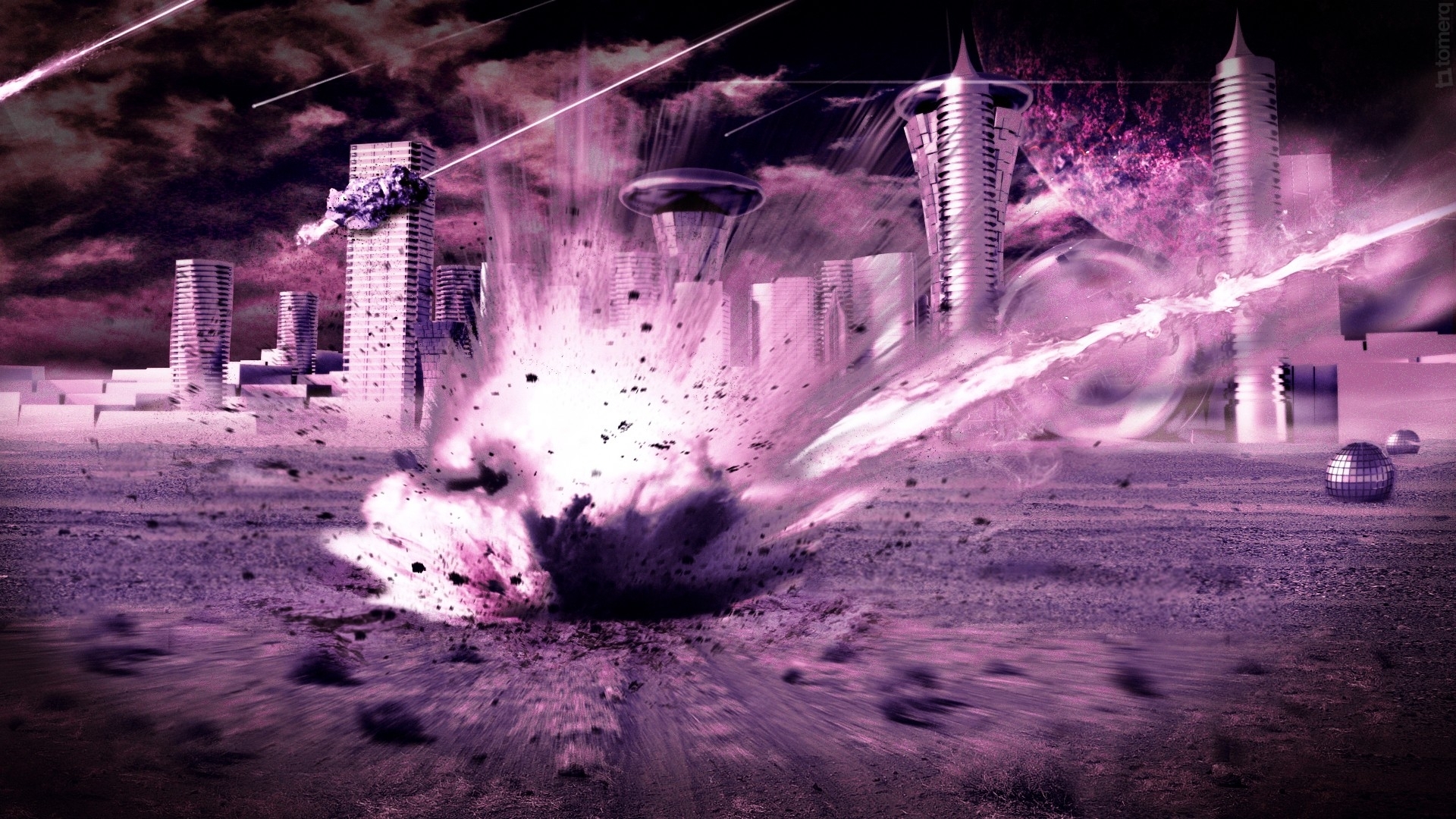 outer, Space, Futuristic, Explosions, Purple, Impact, Meteorite, Cities, Meteor, Apocalyptic, Explosion Wallpaper