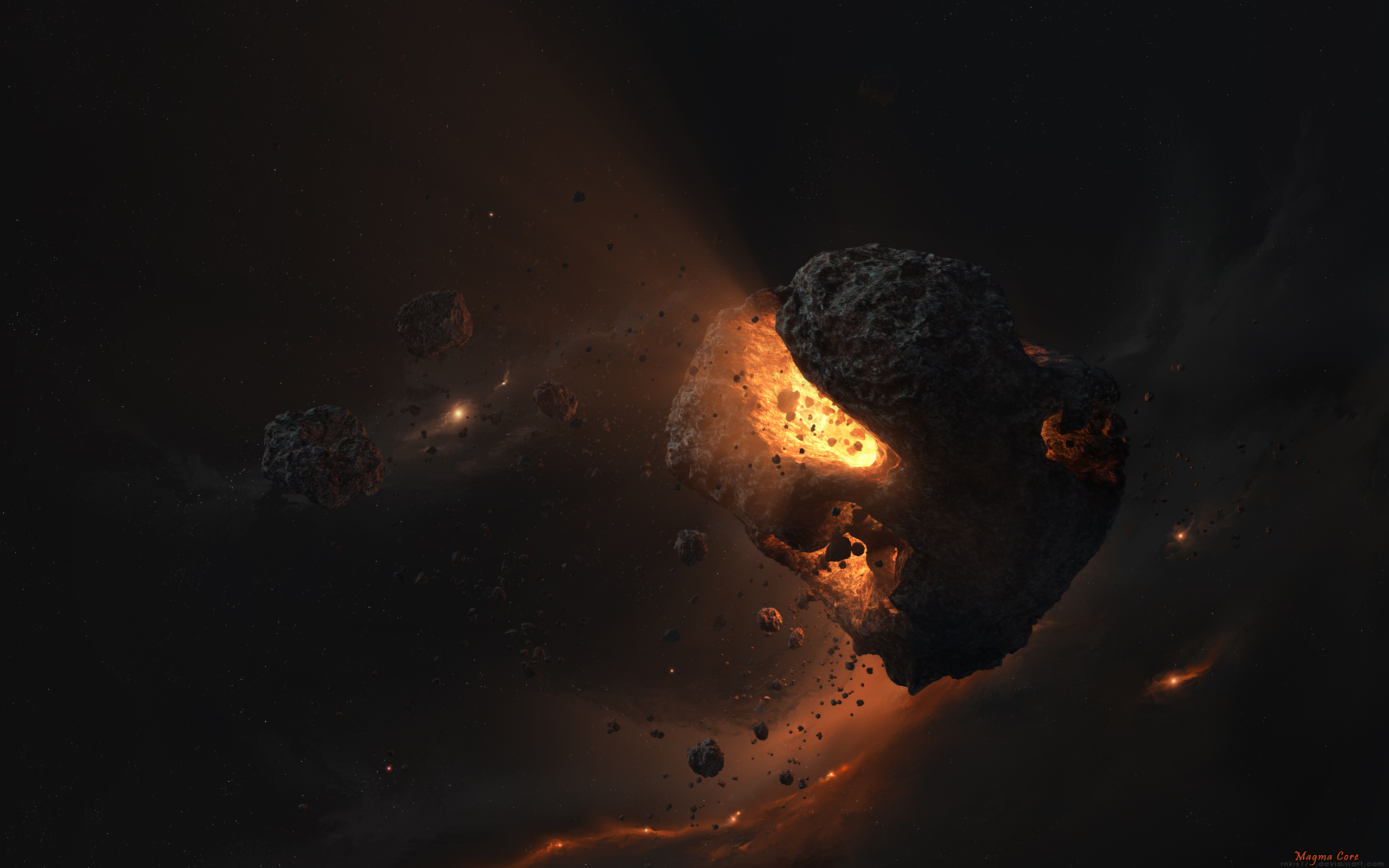 asteroid, Light, Stars, Debris Wallpaper
