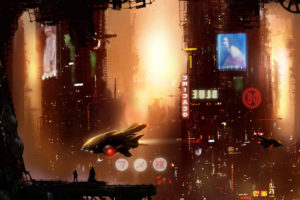 city, Future, Spaceship, Futuristic