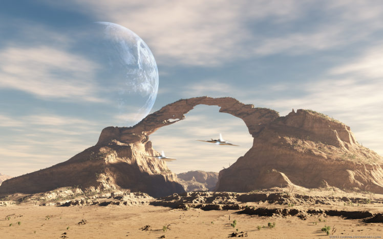 spaceship, Future, Alien, Landscape, Arch, Planet HD Wallpaper Desktop Background