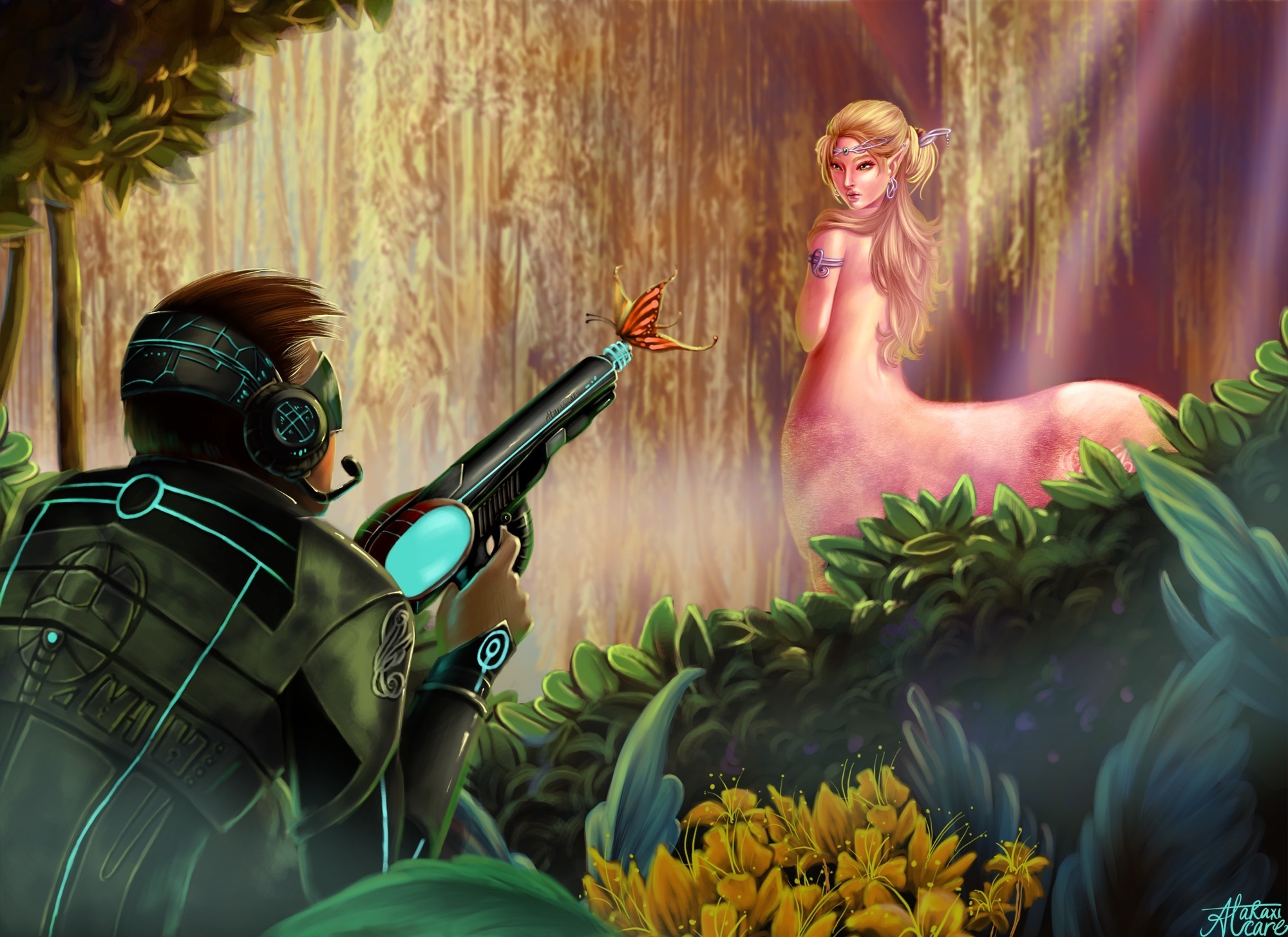 centaur, Warrior, Pistols, Men, Armor, Headphones, Fantasy, Girls, Sci fi Wallpaper