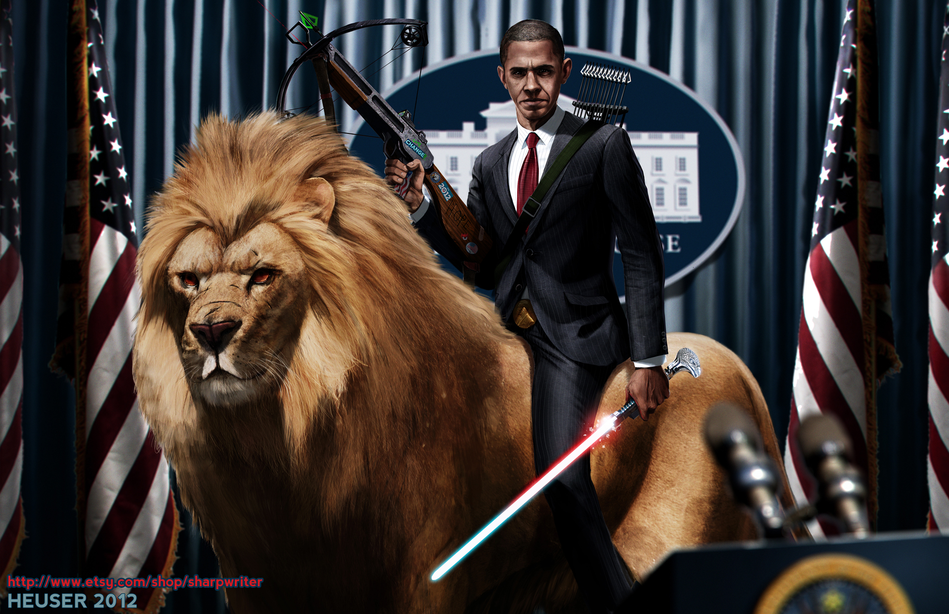 obama, Funny, Political, Politics, Cat, Lion, Creative Wallpaper