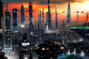 s, F, , Clouds, Spaceships, City