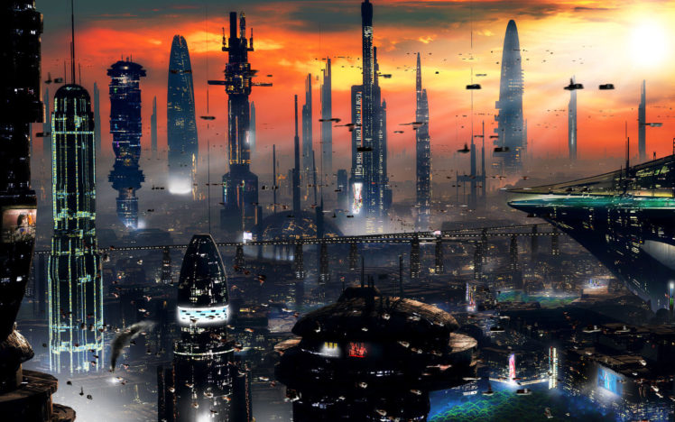 s, F, , Clouds, Spaceships, City HD Wallpaper Desktop Background