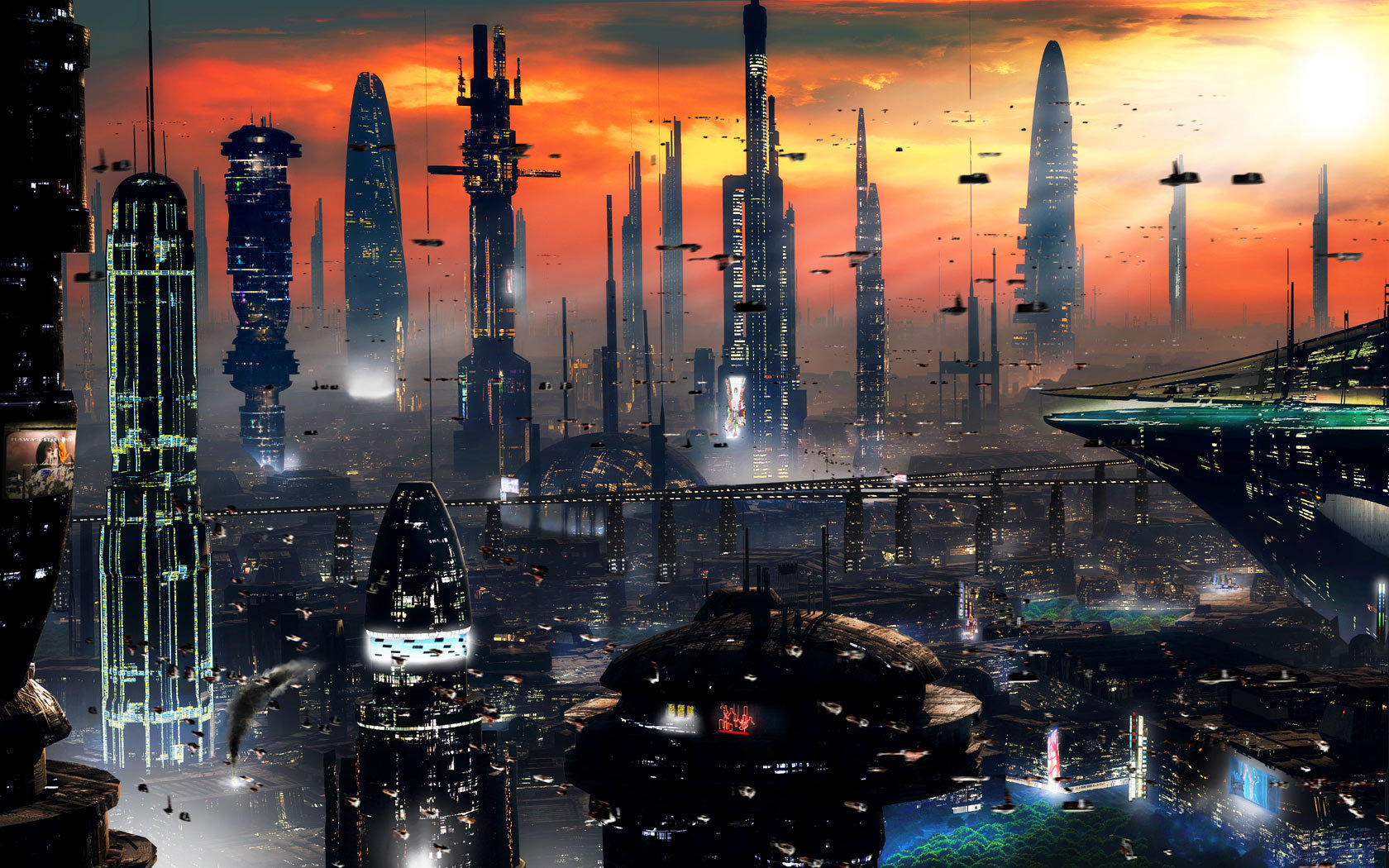 s, F, , Clouds, Spaceships, City Wallpaper