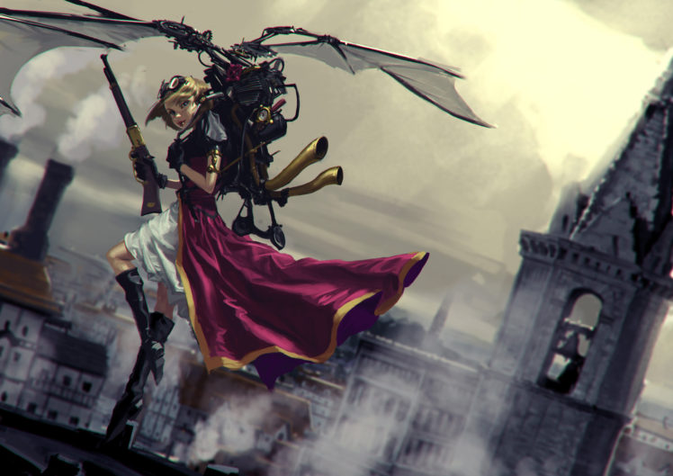 steampunk, Shotgun, Warrior, Cloak, Fantasy, Girl, Fantasy HD Wallpaper Desktop Background