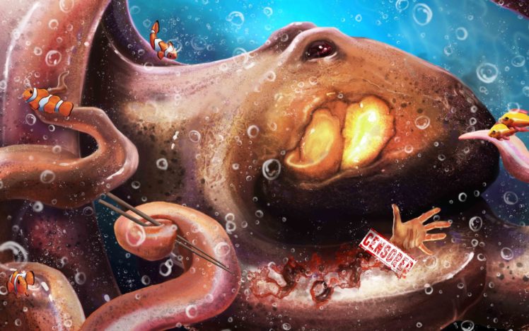 sticks, Octopus, Tentacles, Food, Art, Underwater HD Wallpaper Desktop Background