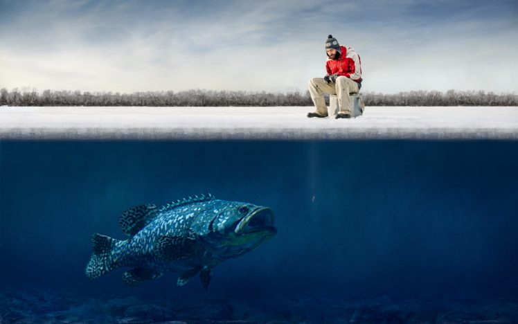 funny, Guy, Ice, Big, Fish, Hooks, Humor, Fisherman, Winter, Fishing HD Wallpaper Desktop Background