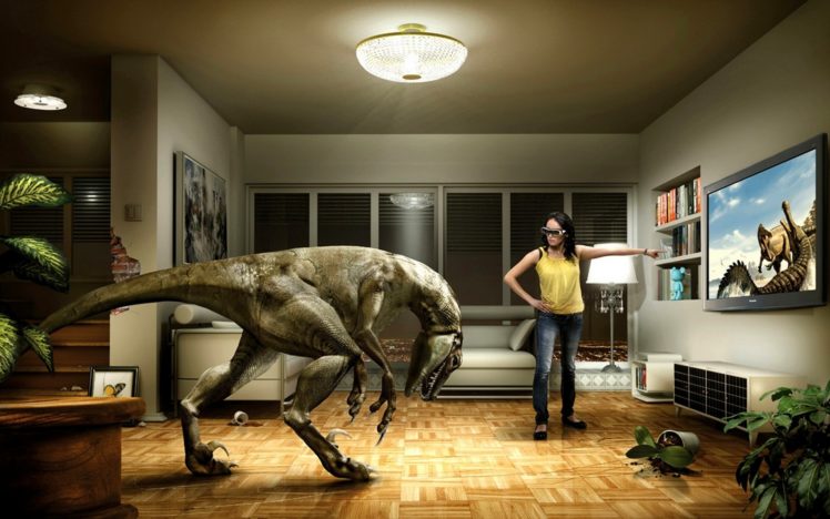 humor, Bathroom, Dinosaur, Girl HD Wallpaper Desktop Background