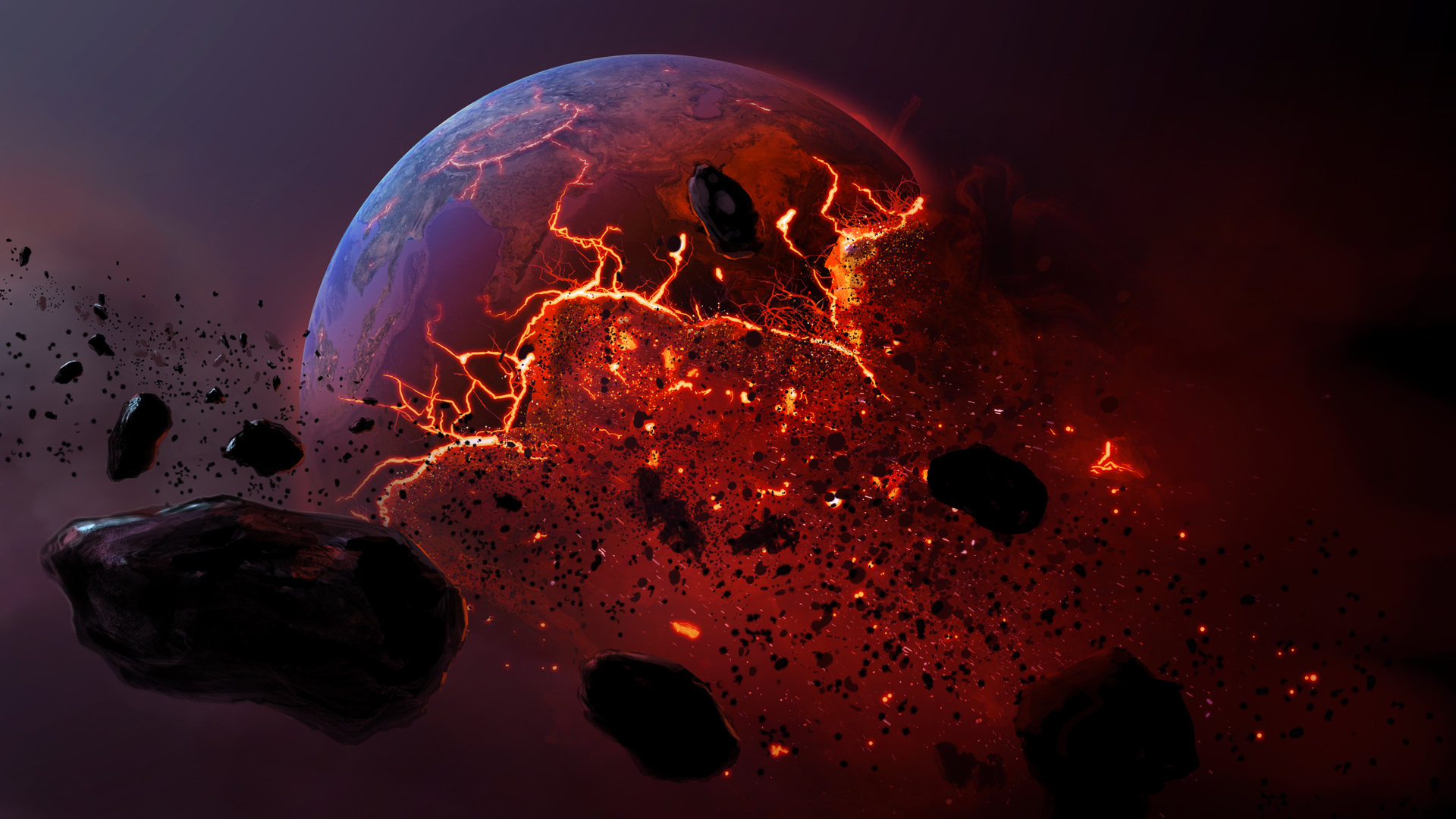 meteor, Burning, Earth, Planet, Apocalyptic Wallpaper