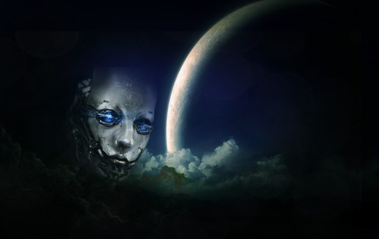 face, Android, Cyborg, Robot, Planet, Clouds, Psychedelic HD Wallpaper Desktop Background