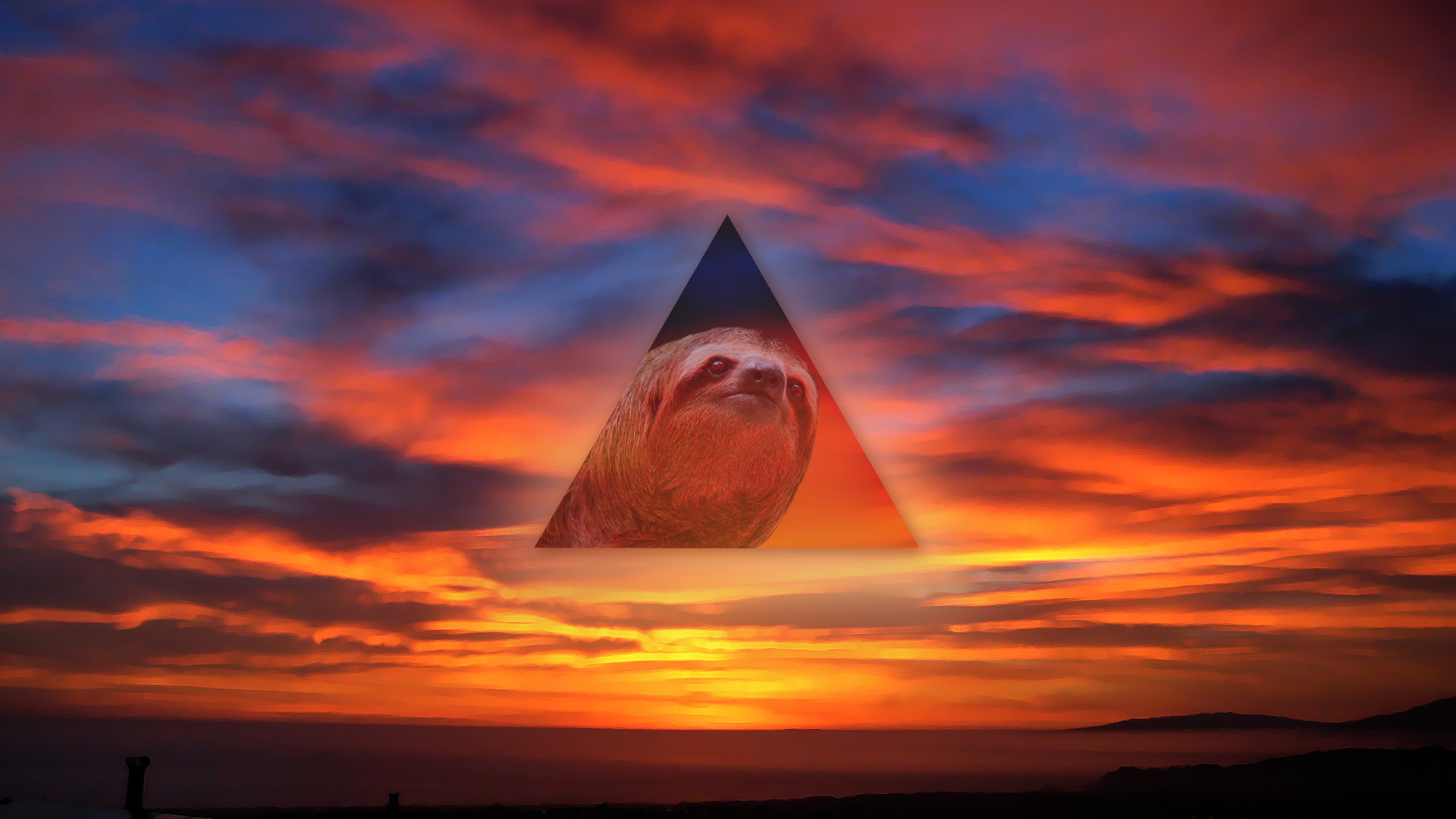 sloth, Triangle, Sunset Wallpaper