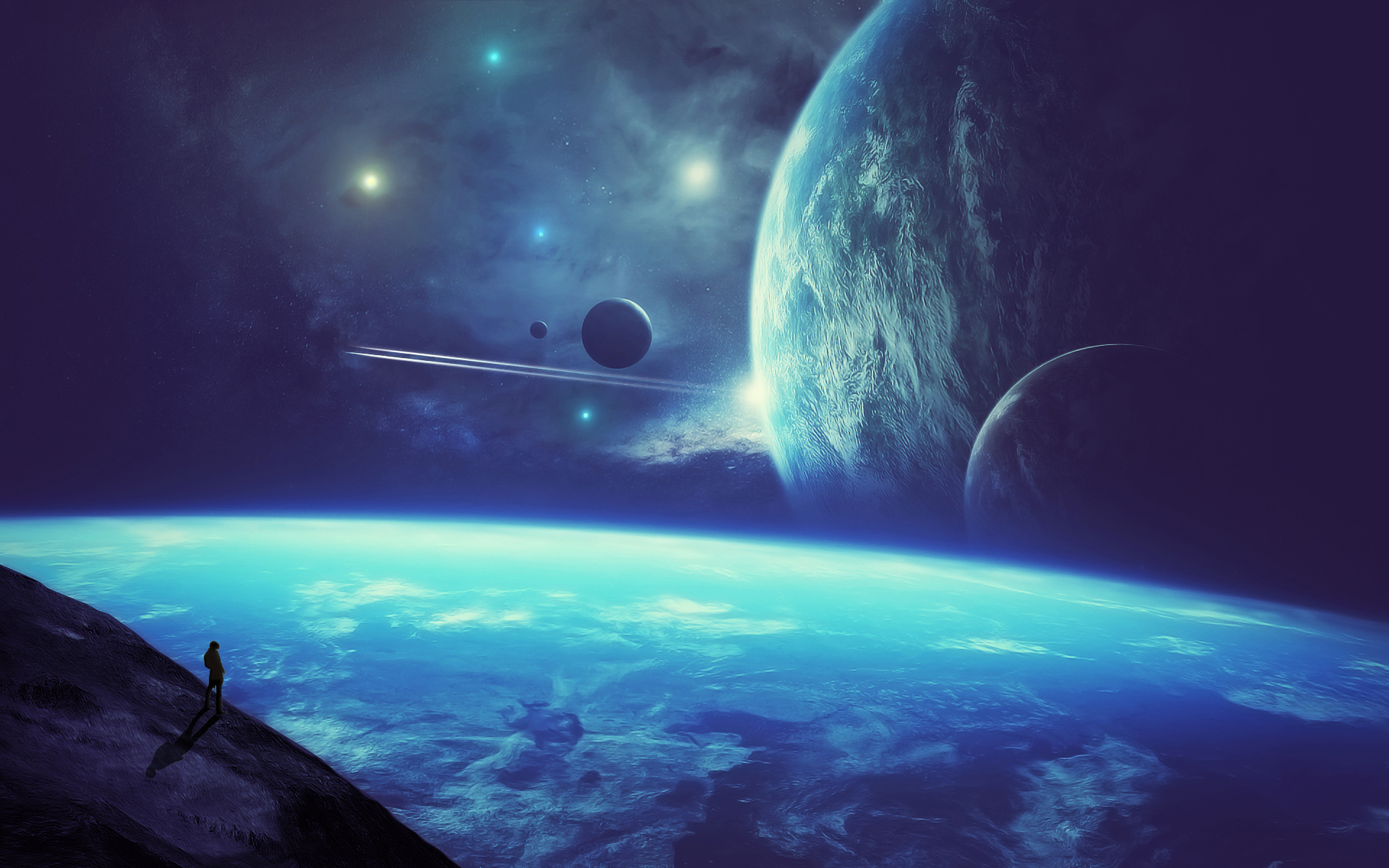 planet, Space, Person, Stars Wallpaper