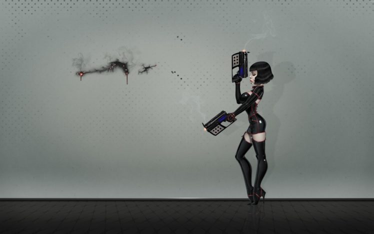 women, Guns, Latex, Weapons, Artwork HD Wallpaper Desktop Background