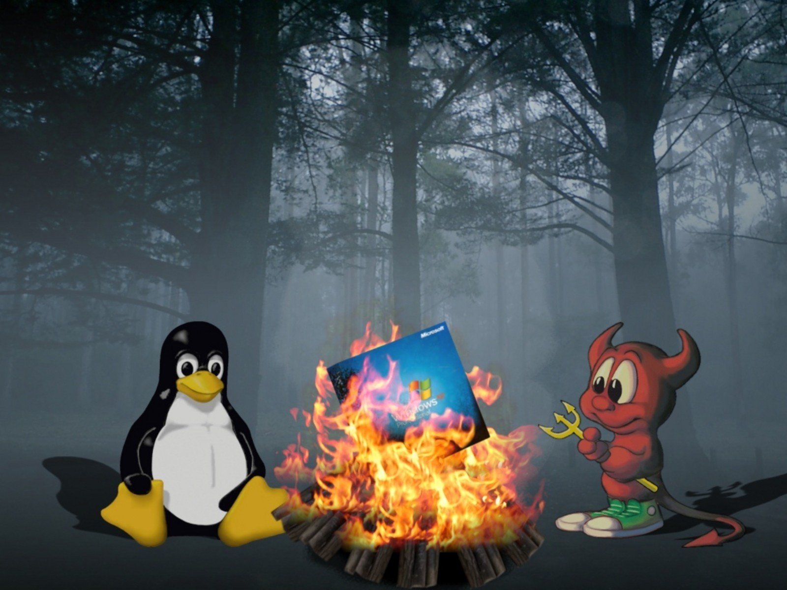 linux, Funny, Windows, Xp, Freebsd, Camp, Fire, Burning Wallpaper