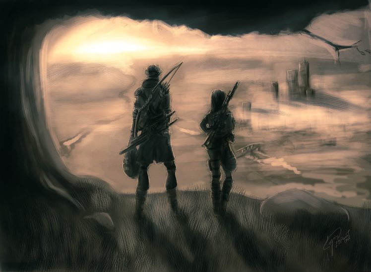 warrior, Archer, Two, Fantasy, Sci fi HD Wallpaper Desktop Background